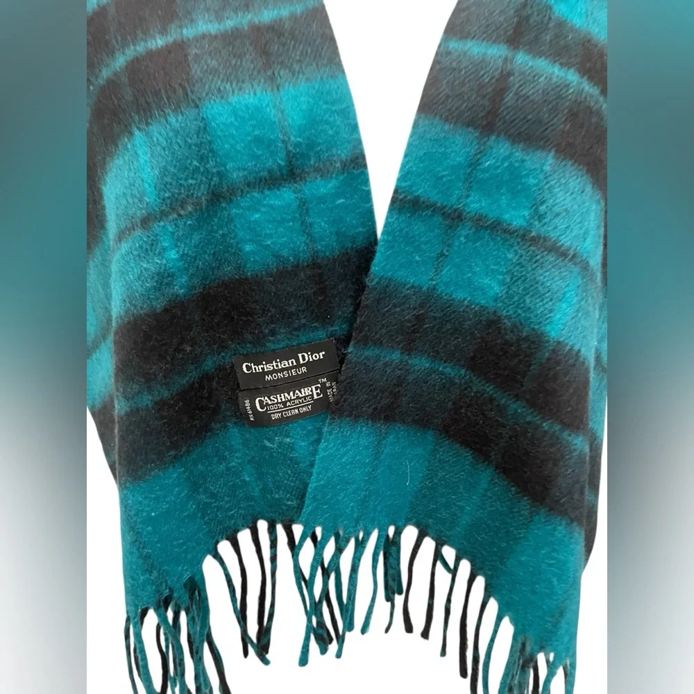 Christian Dior Vintage Cashmere Checkered Scarf Size: ONE SIZE